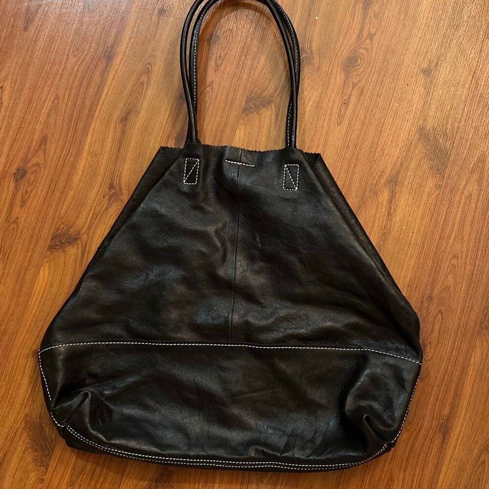 Banana republic genuine leather soft large tote bag with white stitching